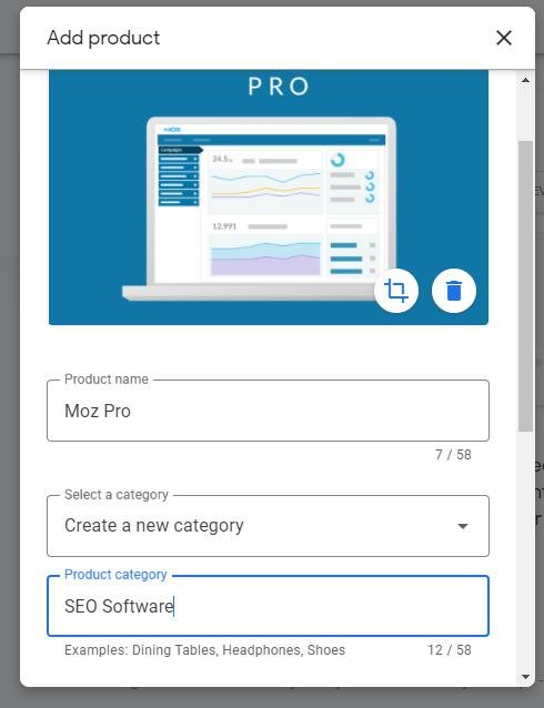 Creating the category 'SEO Software' for a product.
