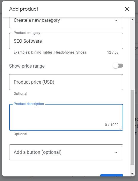 Entering the product price.