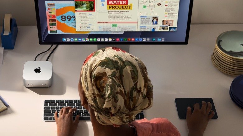 Mac mini plugged into a Studio Display.