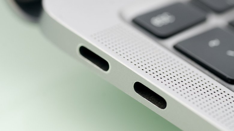 Thunderbolt ports on a modern laptop.