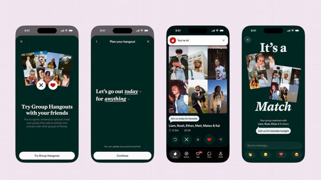 Tinder now offers group hangouts as an alternative to one-on-one dates Tinder now offers group hangouts as an alternative to one-on-one dates