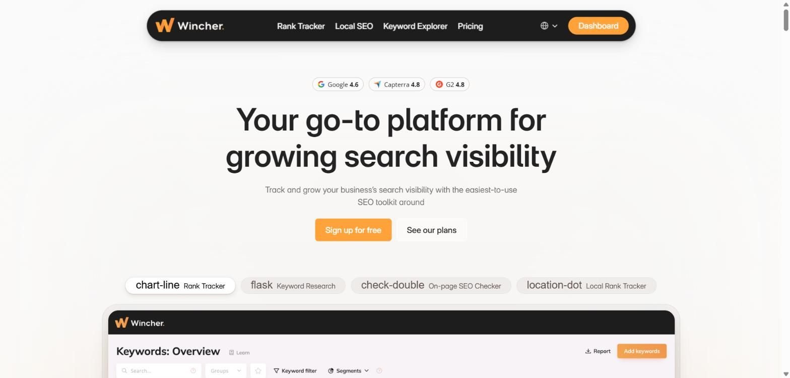 Wincher homepage